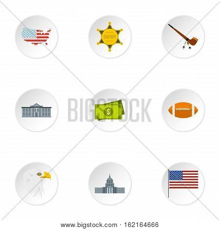 Attractions of USA icons set. Flat illustration of 9 attractions of USA vector icons for web