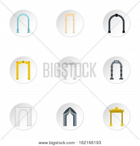 Types of arches icons set. Flat illustration of 9 types of arches vector icons for web