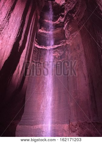 CHATTANOOGA, TN - OCT 4: Ruby Falls in Chattanooga, Tennessee, as seen on Oct 4, 2016. It is a 145-foot high underground waterfall located within Lookout Mountain.