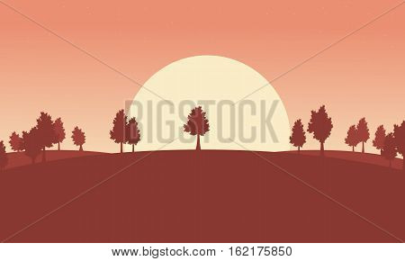Silhouette of tree lined ladnscape backgrounds vector illustration