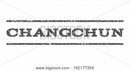 Changchun watermark stamp. Text caption between horizontal parallel lines with grunge design style. Rubber seal stamp with unclean texture. Vector gray color ink imprint on a white background.