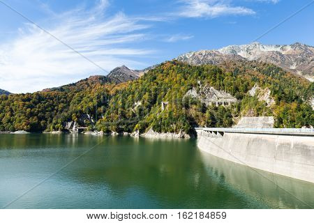 Kurobe Dam and lake in Japan