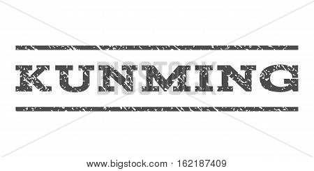Kunming watermark stamp. Text caption between horizontal parallel lines with grunge design style. Rubber seal stamp with dirty texture. Vector gray color ink imprint on a white background.