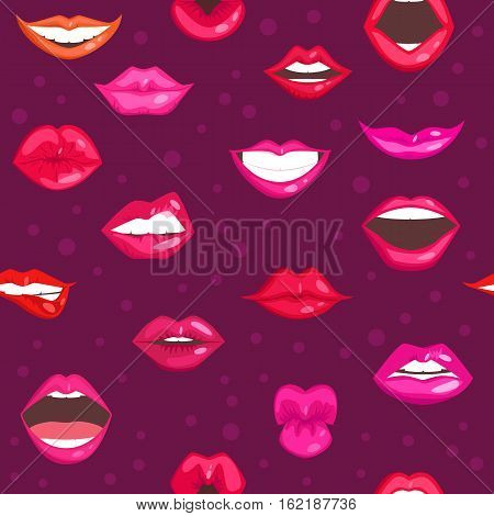 Female lips seamless pattern isolated on white background.