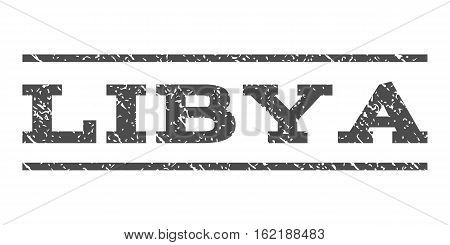 Libya watermark stamp. Text caption between horizontal parallel lines with grunge design style. Rubber seal stamp with dirty texture. Vector gray color ink imprint on a white background.
