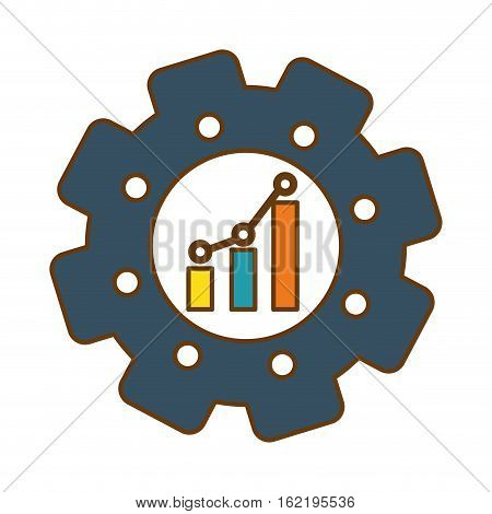 gear with graphic chart icon over white background. colorful design. vector illustration