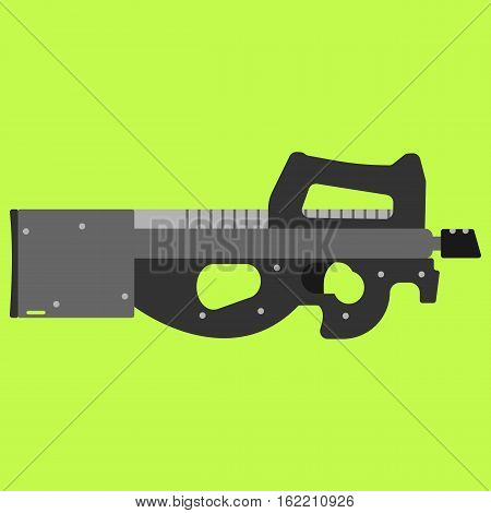 Submachine gun security and military weapon. Metal automatic gun. Criminal and police firearm vector illustration