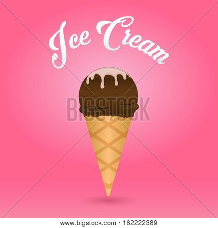 vector chocolate ice cream cone on pink background