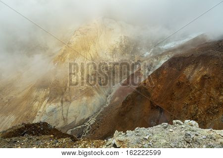 Stream from the melting of glaciers on the active volcano Mutnovsky.