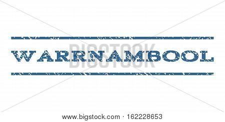 Warrnambool watermark stamp. Text tag between horizontal parallel lines with grunge design style. Rubber seal stamp with unclean texture. Vector cobalt color ink imprint on a white background.