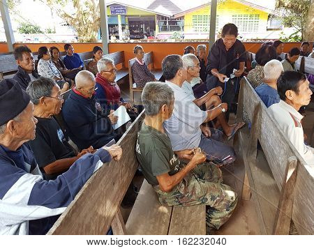 CHIANG RAI THAILAND - DECEMBER 19 : Unidentified asian old people suffering from leprosy waiting for treatment on December 19 2016 in Chiang rai Thailand.