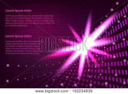 Hi-tech abstract background 3d effect. Flare glowing flash light effect. Internet concept, binary code.