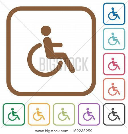 Disability simple icons in color rounded square frames on white background