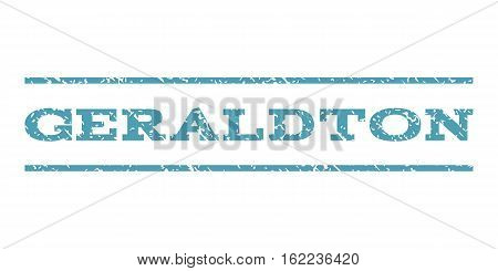 Geraldton watermark stamp. Text caption between horizontal parallel lines with grunge design style. Rubber seal stamp with dust texture. Vector cyan color ink imprint on a white background.