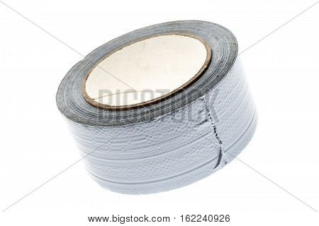 Silver Duct Gaffer Repair Tape Roll Isolated On White.