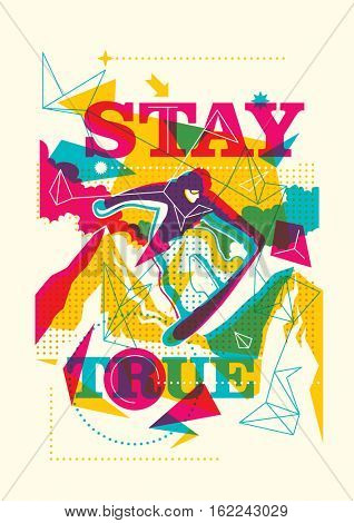 Abstract style poster with snowboarder. Vector illustration.
