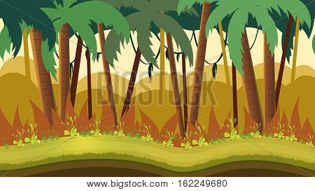 Background for games apps or mobile development. Cartoon nature landscape with jungle.Size 1920x1080