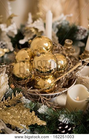 New Year's scenery, fir-tree, toys, candles, jewelry