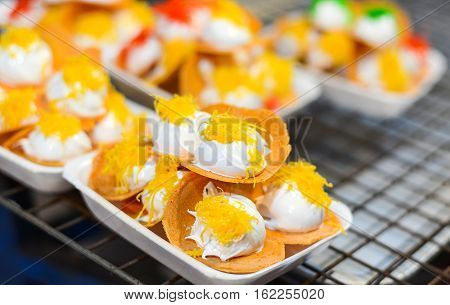 Thai Crispy Pancake(Kanom Buang), Creamy, Yellow, Asian