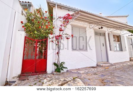 country houses at Hydra island Greece - traditional island architecture