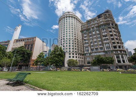 Rio de Janeiro Downtown Buildings View From the Mahatma Gandhi Square Under Blue Sky with Clouds
