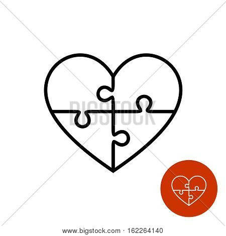 Heart puzzle outline black lines logo divided on four parts