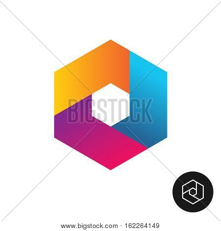 Hex logo abstract colorful style. Tech style with outline version on black.
