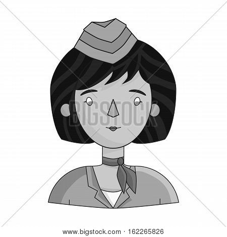 Stewardess icon in monochrome style isolated on white background. People of different profession symbol vector illustration.