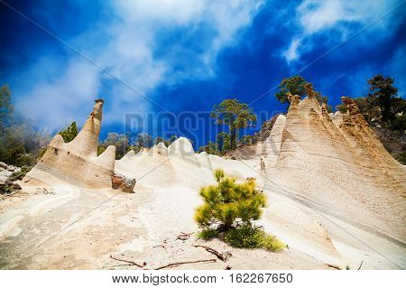 unusual landscape of Paisaje Lunar with great erosion in Tenerife Canary Islands Spain