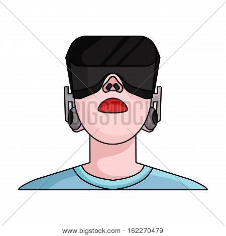 Player with virtual reality headcartoon icon in cartoon style isolated on white background. Virtual reality symbol stock vector illustration.