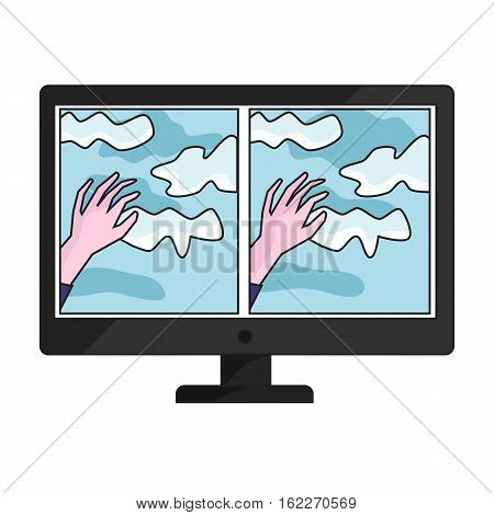 Virtual reality glasses overlay on monitor icon in cartoon style isolated on white background. Virtual reality symbol vector illustration.