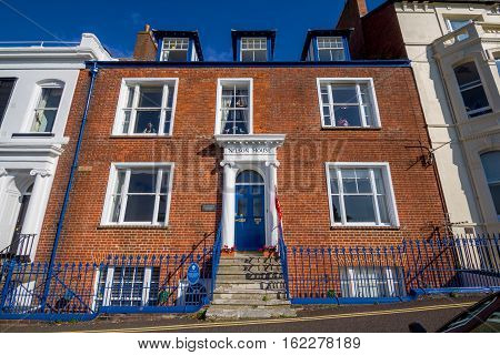 EXMOUTH UK 21 October 2016: historical building - Nelson House on Beacon Street. Exmouth. Devon. England