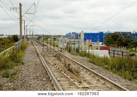 01.09.2016.Russia.Saint-Petersburg.A railway for the train travels through the city.