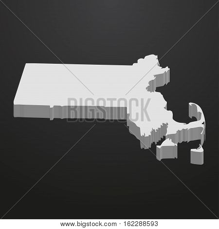 Massachusetts State map in gray on a black background 3d