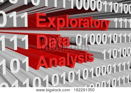 Exploratory Data Analysis in the form of binary code, 3D illustration
