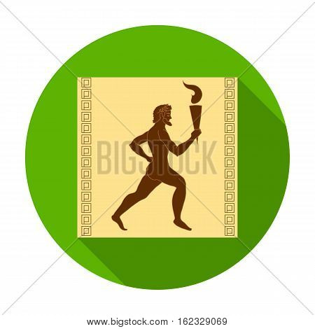 Athlete with olympic fire icon in flat style isolated on white background. Greece symbol vector illustration.