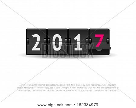 Flip clock changing to 2017. Analog scoreboard flip calendar changes to new 2017 year. New Year 2017 concept. Digital countdown timer with 2017 numbers represents time going forward.