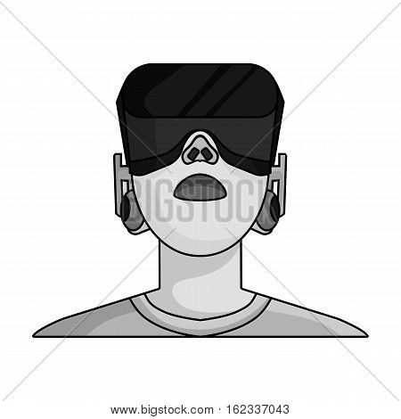 Player with virtual reality headmonochrome icon in monochrome style isolated on white background. Virtual reality symbol stock vector illustration.