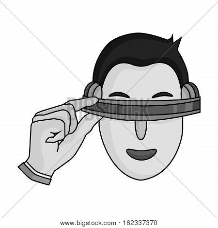 Player with virtual reality headmonochrome icon in monochrome style isolated on white background. Virtual reality symbol stock vector illustration.