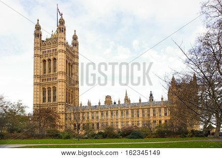 A view of Westminster in London taken from the Victoria tower garden.