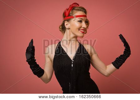 Pretty Actress In Black Retro Dress With Headband