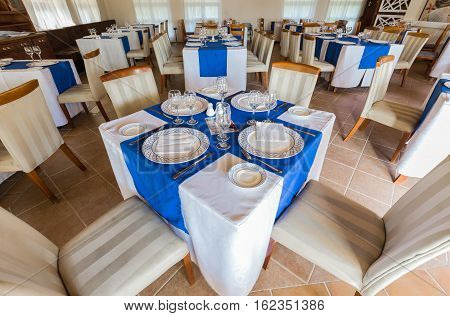 Cayo Coco island, Memories Carib hotel, Cuba, June 30, 2016, amazing beautiful inviting view of Cuban restaurant ready to serve