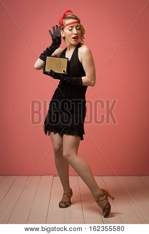 Pretty Actress In Black Retro Dress With Headband