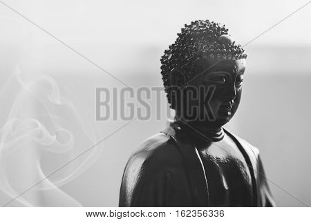 Decorative Buddha Statue, Buddha In The Background Of Incense, Shakyamuni Attained Enlightenment. Th