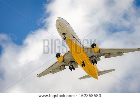 Airplane Approaching The Airport And Landing In Miami