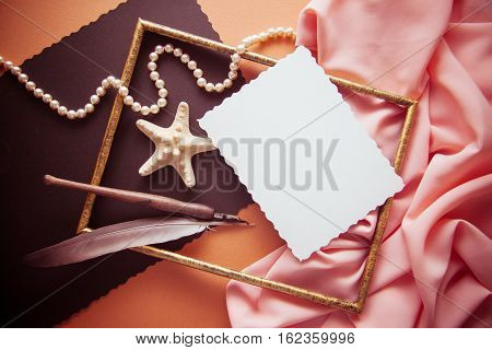 decorative background for illustrating with postcard and articstic accessories