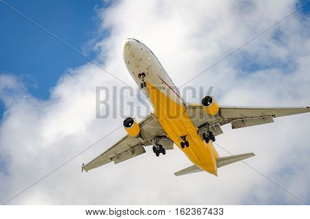 Airplane Approaching The Airport And Landing In Miami