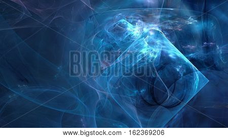 Cold blue ice prism and smoke abstract background 3D