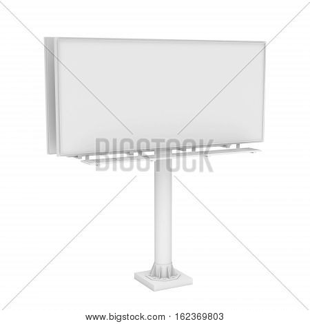 3d rendering of one large white blank steel roadside billboard with no ads isolated on white background. Outdoor advertizing. Highway structures and elements. Marketing and promotion.