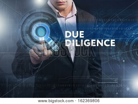 Business, Technology, Internet And Network Concept. Business Man Working On The Tablet Of The Future